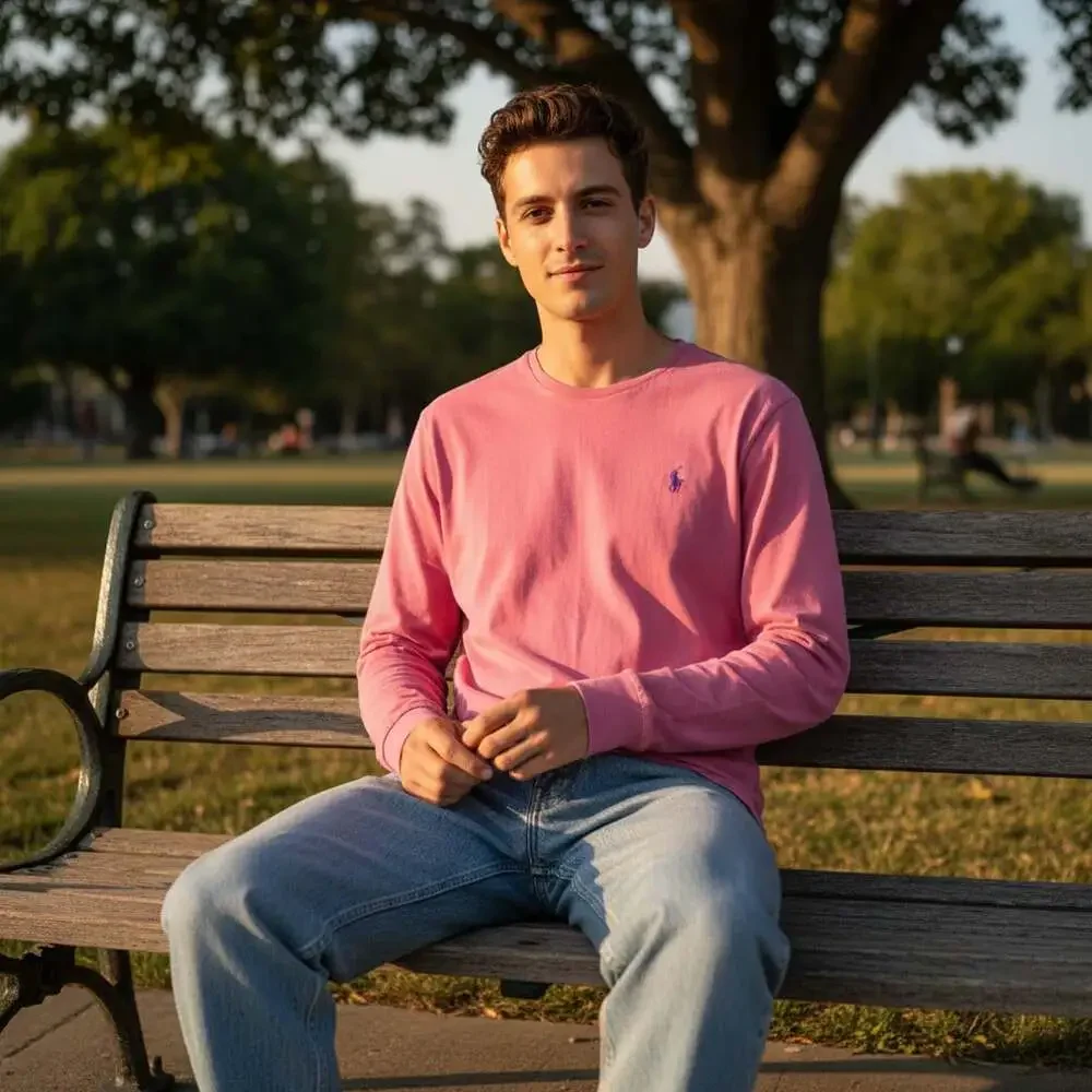 Polo Ralph Lauren Long Sleeve Tee Men's M Pink Pony Logo
